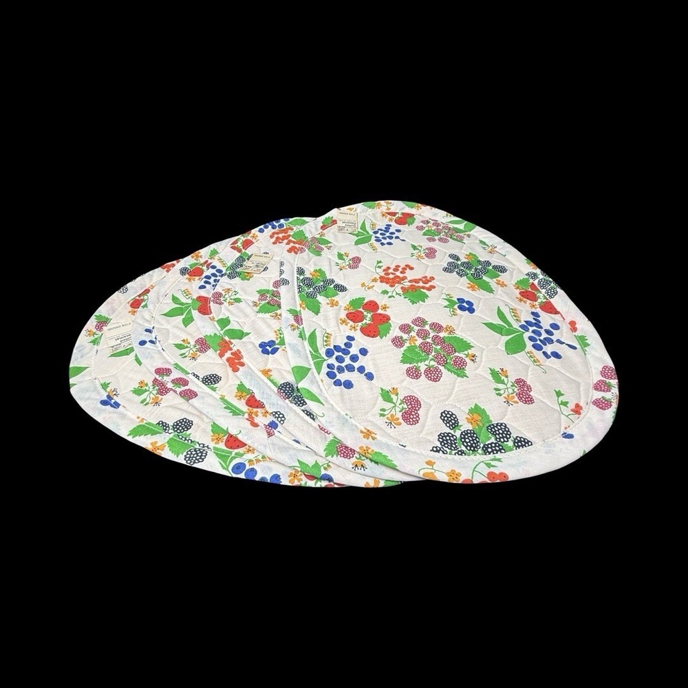 Vintage‎ Quilted Placemats Berries Cottagecore Country Granny Kitchen Set Of 4